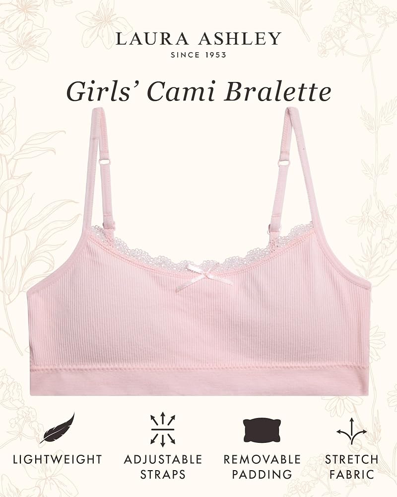 Laura Ashley Girls Training Bras - 3 Pack Soft Stretch Cami